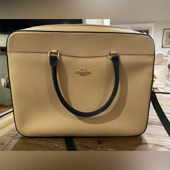 Coach Handbags - Coach Tan and Black Leather Laptop Bag